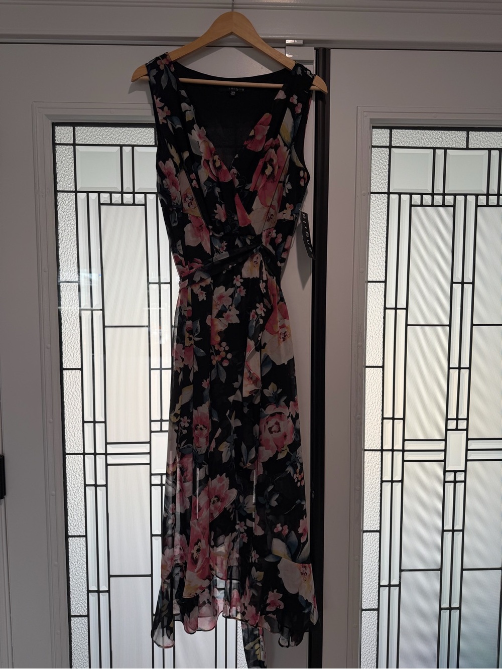 Signature by Sangria Black Floral Midi Dress with Pink Blooms